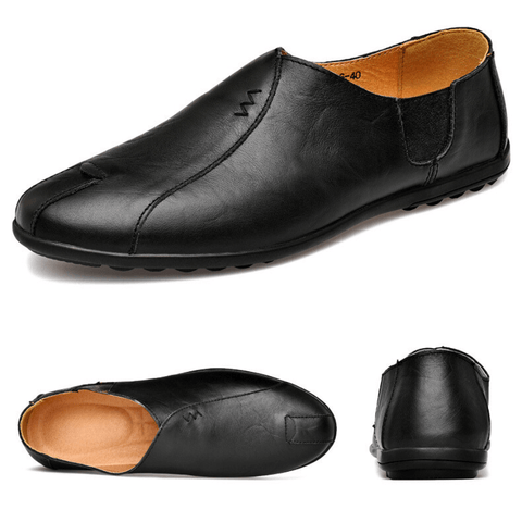 Mocassins Plates à Enfiler en Cuir Véritable