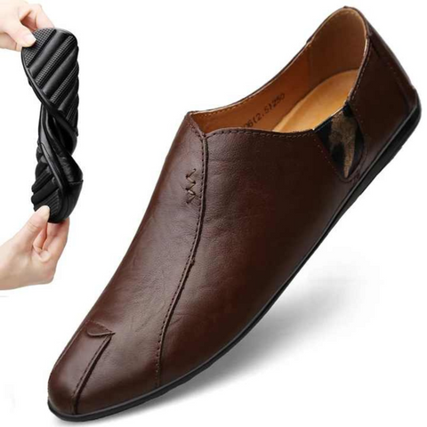 Mocassins Plates à Enfiler en Cuir Véritable