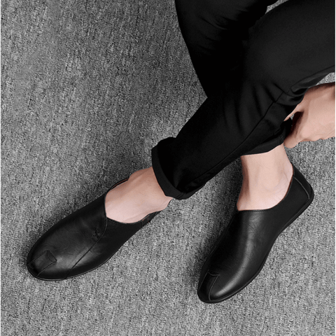 Mocassins Plates à Enfiler en Cuir Véritable