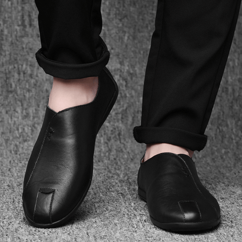Mocassins Plates à Enfiler en Cuir Véritable